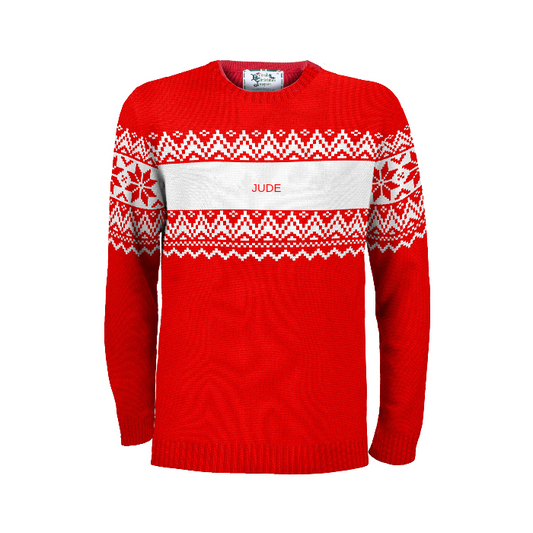 Men's Personalised Red Nordic Fairisle Men's Eco Christmas Jumper Mens