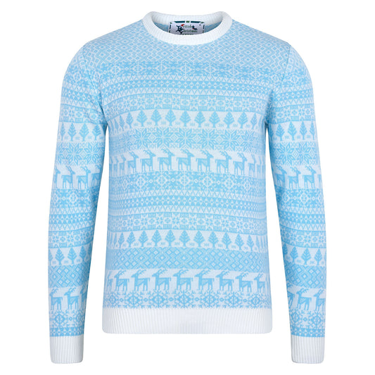 Deer Fairisle Men's Christmas Jumper - Light Blue