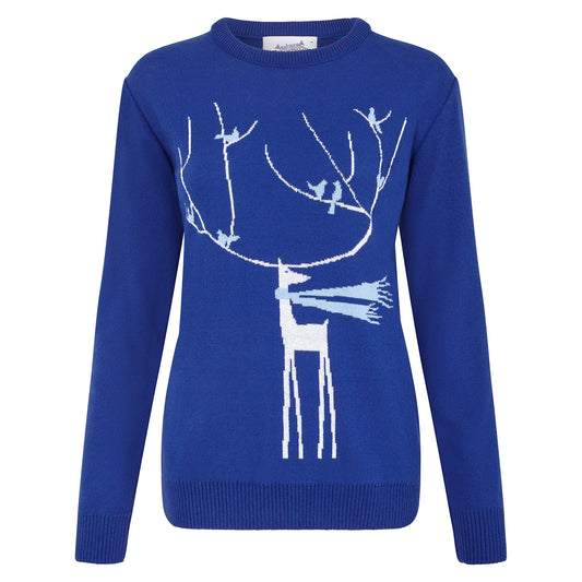 A Windy Day Womens Eco Christmas Jumper - Blue