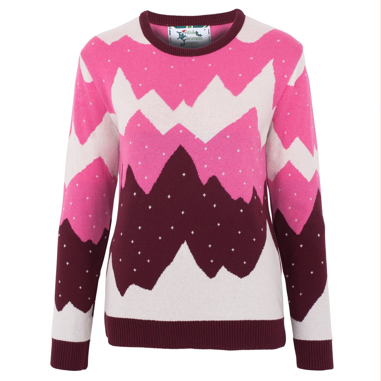 British Christmas Jumpers Women's Mountain Peak Pink Eco Christmas Jumper Pullover Sweater