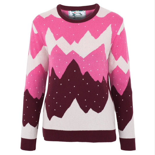 Santa's Seconds - British Christmas Jumpers Women's Mountain Peak Pink Eco Christmas Jumper Pullover Sweater