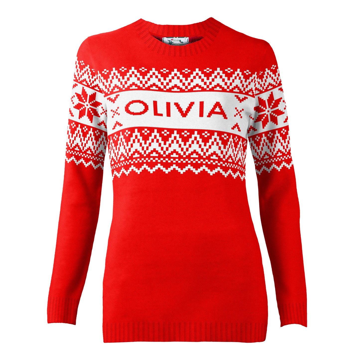 Women's Personalised Red Nordic Fairisle Eco Christmas Jumper Women