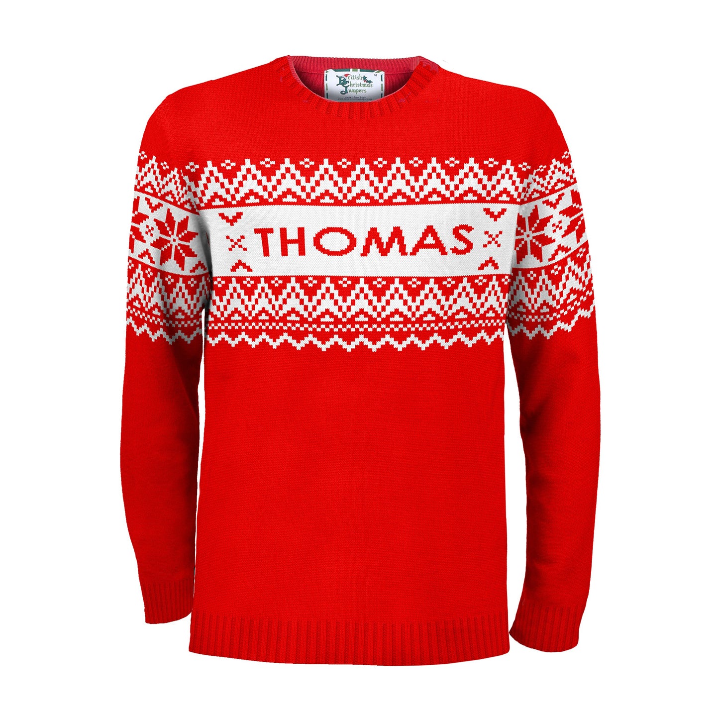 Men's Personalised Red Nordic Fairisle Men's Eco Christmas Jumper Mens